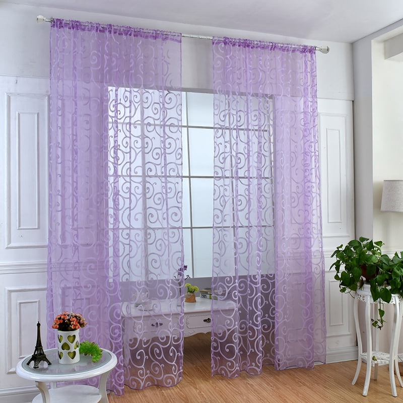 2PCS Window Curtain Floral Tulle Voile Door Drape Panel Sheer Scarf Valance HOT 