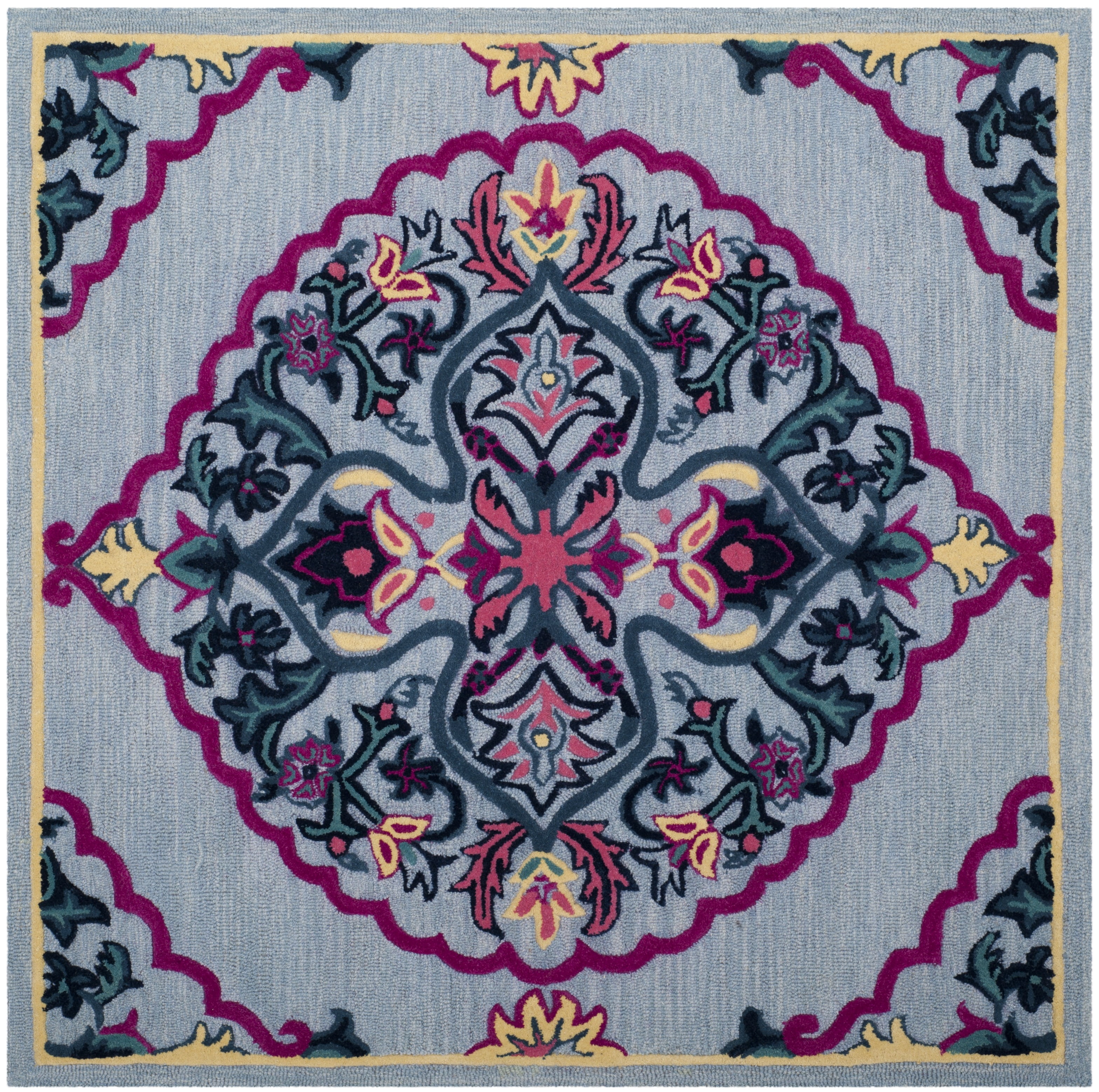 SAFAVIEH Bellagio Rio Floral Wool Area Rug, Blue/Multi, 3' x 3' Square