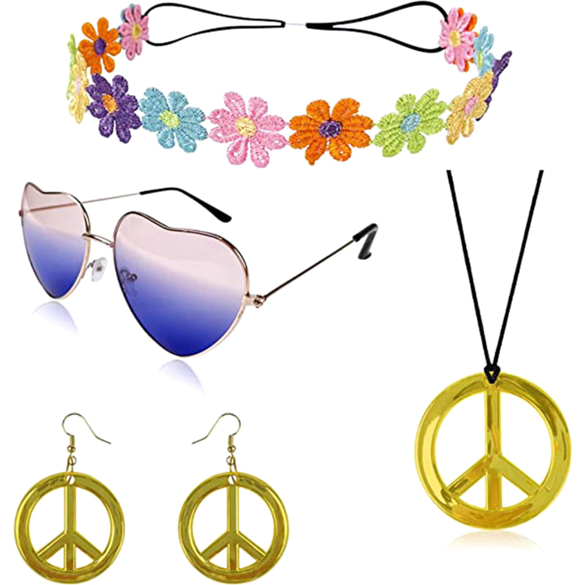 4 Pcs Hippie Costume Set, Women Headband and Necklace Earrings