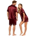 thumbnail image 6 of Garbnen Silk Matching Pajama Set for Couples 2 Piece Short Sleeve Button Down Sleepwear Pjs Shorts Set Comfy 2 Piece Loungewear Sets Woman XXXL, 6 of 8