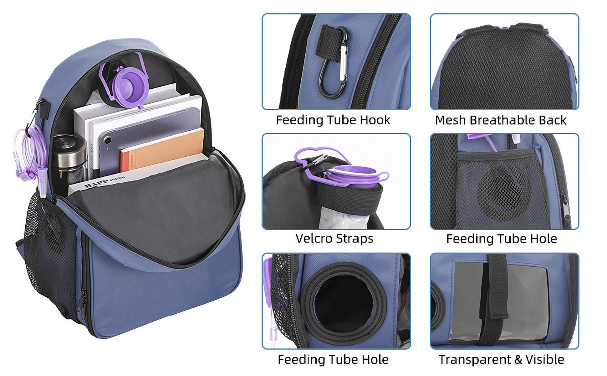 Feeding Tube Backpack for G Tube Gtube Feeding - 13.8