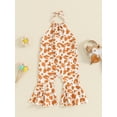 thumbnail image 5 of FEORJGP Kids Baby Girl Summer One-piece Rompers 6M 12M 18M 2T 3T 4T Toddler Casual Sleeveless Jumpsuits Cow Print Halter Neck Bodysuits Flared Pants N Fashion Cute Clothes for Daily Vacation, 5 of 8