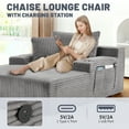 thumbnail image 3 of 66 Inch Chaise Lounge Chair for Indoor Use, Oversized Corduroy Upholstered Boneless Sofa Bed, Deep Seat Sleeper Couch, No Assembly Required，800lb Support gray, 3 of 9