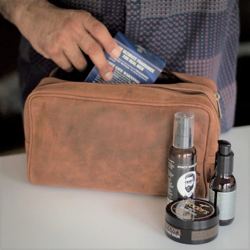 Leather Toiletry Bag Shaving Dopp Kit Travel Case Unisex Hygiene Organizer Cosmetic Makeup Bag by Rustic Town, Large