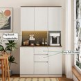 thumbnail image 5 of 74" Kitchen Pantry Cabinet with LED Lights and Charging Station, Modern Freestanding Buffet Cabinet with Doors and Drawers, Tall Kitchen Hutch Cabinet for Bedroom, Beige, 5 of 9
