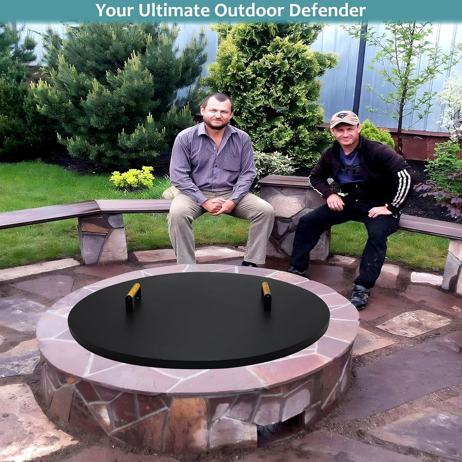 Febtech 36" Fire Pit Cover Round with Dual Wooden Handles Perfect for Fire Pit Inside Up to 34"