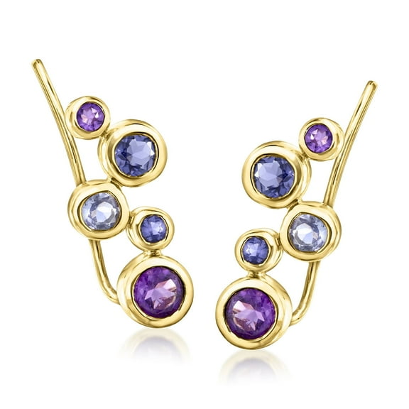 Ross-Simons 0.80 ct. t.w. Bezel-Set Multi-Gemstone Ear Climbers in 18kt Gold Over Sterling, Women's, Adult