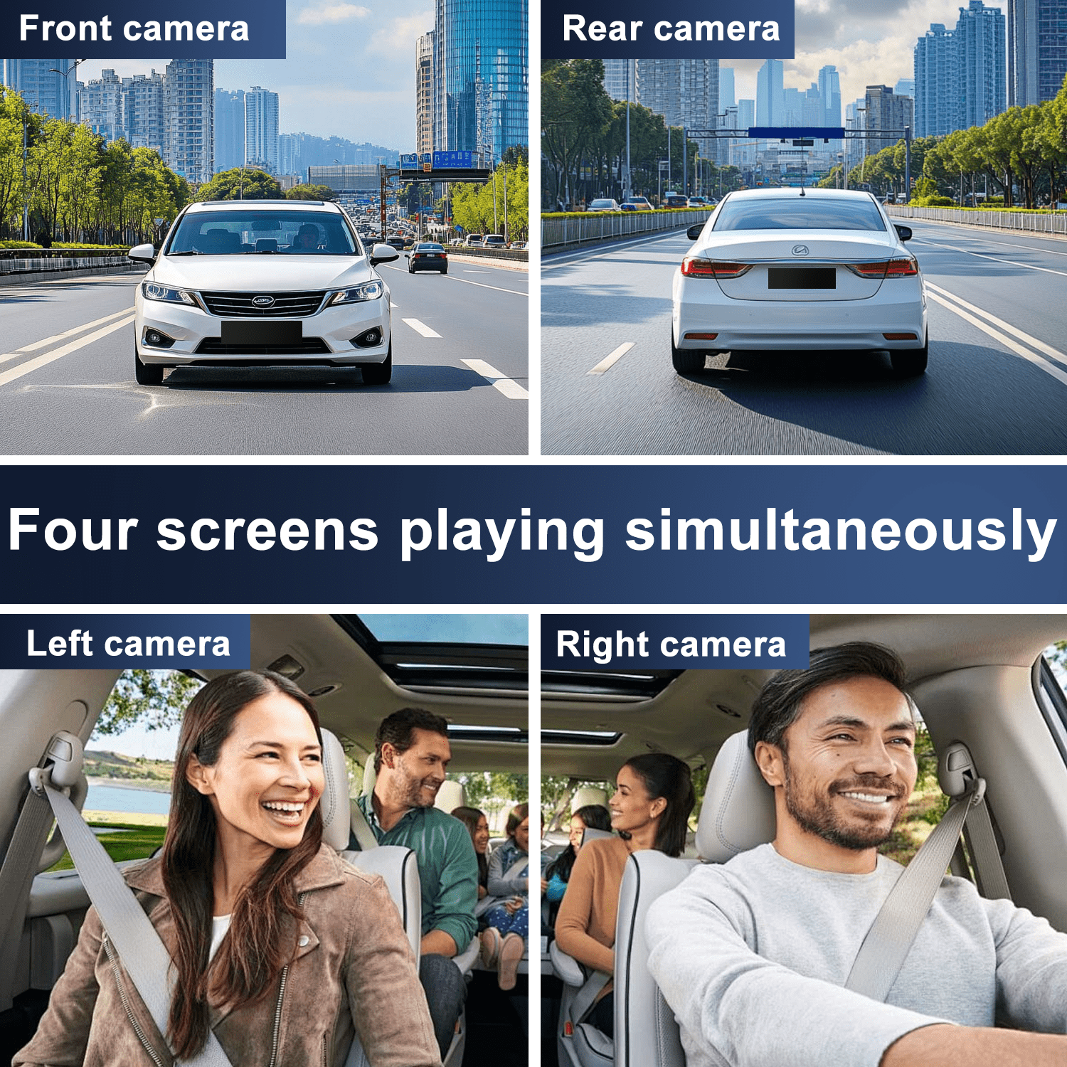 4 Channel Dash Cam,4K 360 Full View Front Rear Left Right Car Camera, 2.4GHz WiFi App, Night Vision, G-Sensor, Loop Recording, 64GB Card