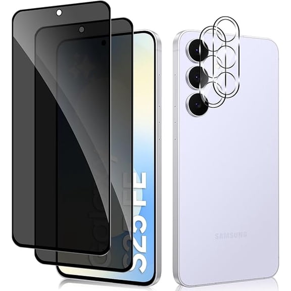for Samsung Galaxy S25 FE Privacy Screen Protector, 2 Pack Tempered Glass Screen Protector Anti-Spy Film   2 Pack Camera Lens Protector for Galaxy S25 FE Protector