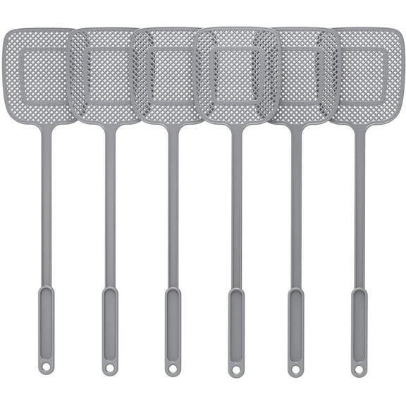MR.Siga Long Handle Plastic Fly Swatter, Gray, 6 Pack