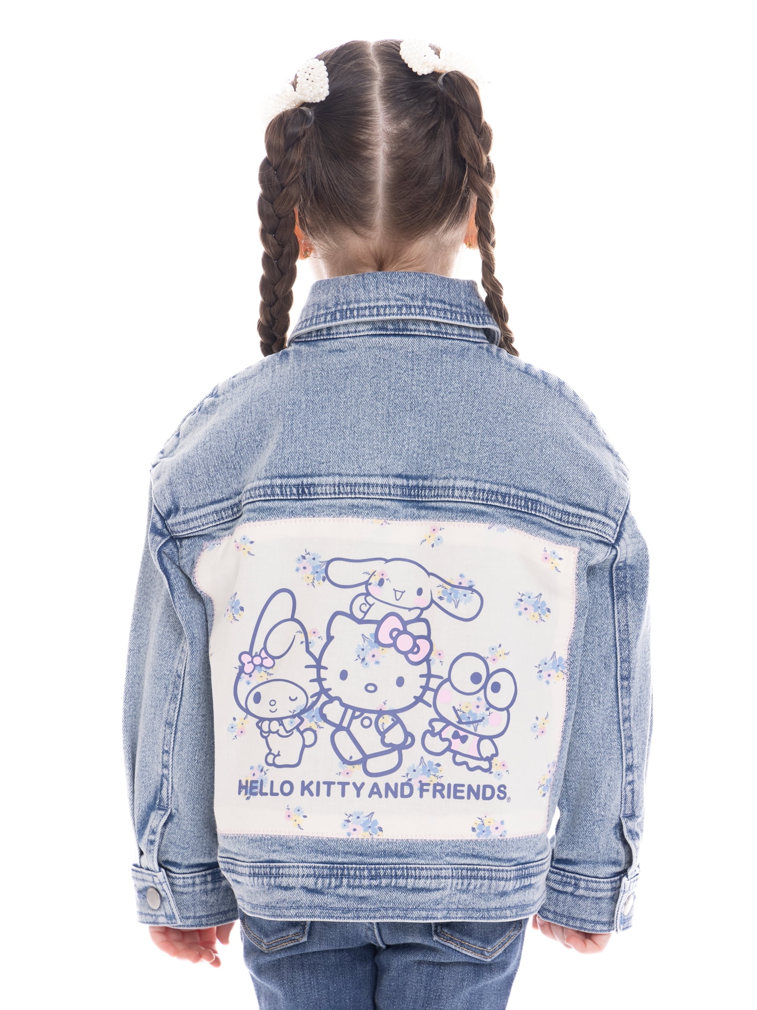 Hello Kitty Toddler Girl Denim Jacket with Back Graphic and Crochet Lace, Sizes 12M-5T