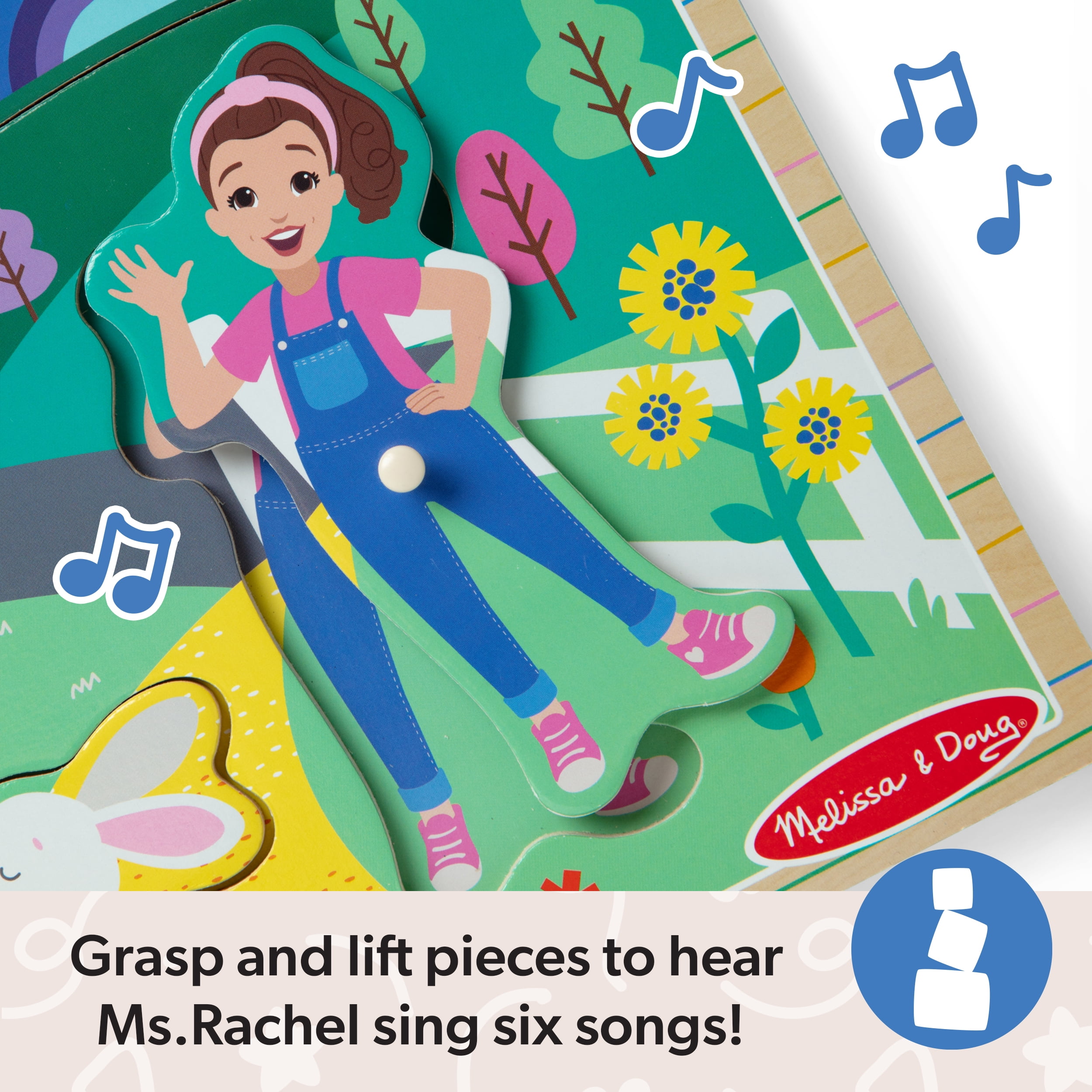 Ms. Rachel™ Melissa & Doug® Wooden Song Peg Puzzle, 6-Piece with Full Songs, Toddler Toys for Boys and Girls Ages 2-5+ Years - FSC Certified