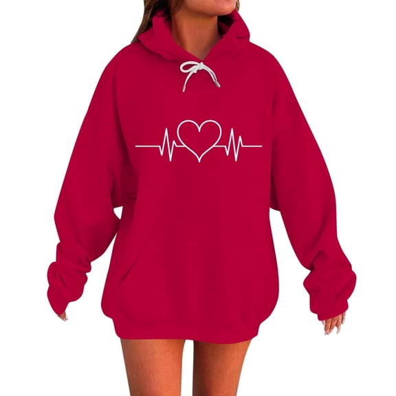 Cute Heart Hoodies for Women Plus Size Fleece Pullover Drawstring Oversized Sweatshirts Teen Girls Casual Loose Fit Long Sleeve Tops Fall Winter Fashion Sweaters Outfits with Pocket