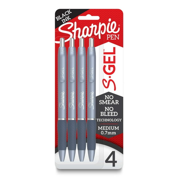 Sharpie S-Gel, Gel Pens, Medium Point (0.7mm), Black Gel Ink Pens, 4 Count