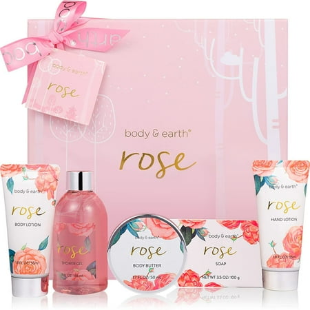 Spa Gift Sets for Women - 6 Pcs Rose Bath and Body Set, Beauty Holiday Birthday Gift Baskets for Her