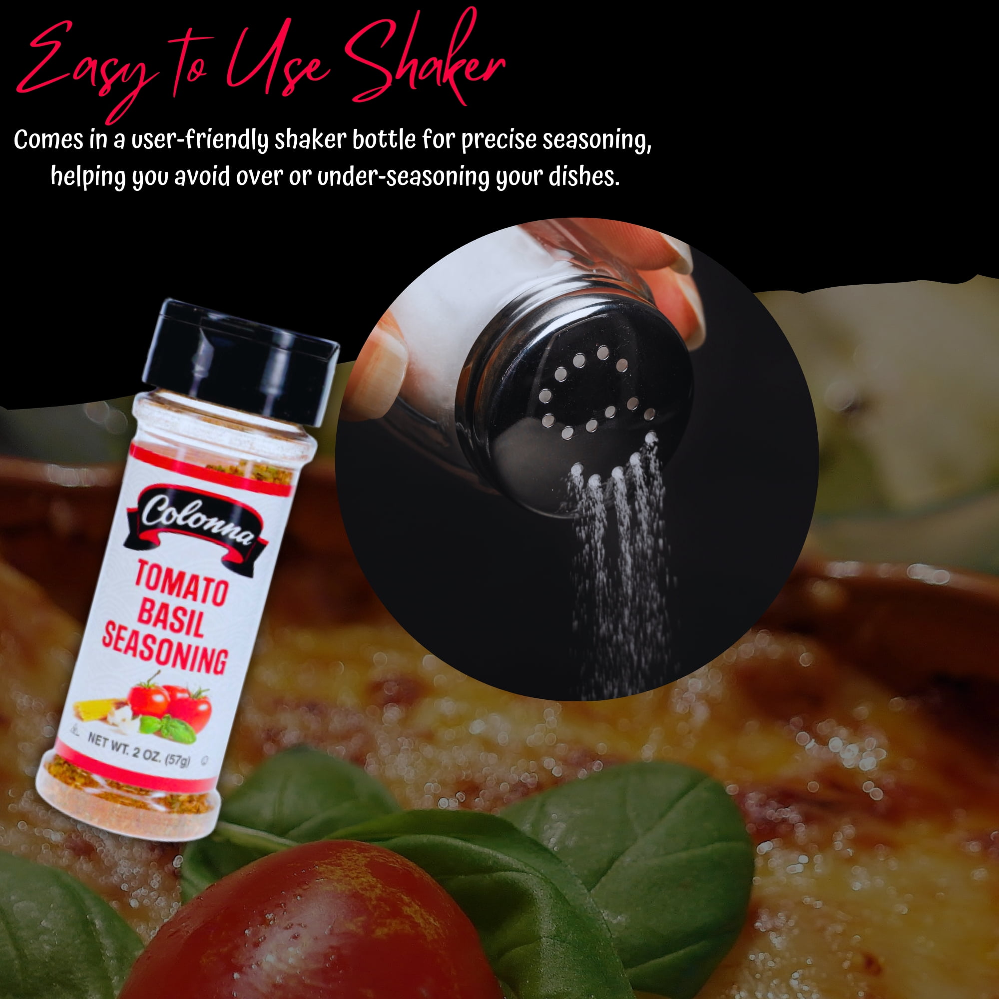 Colonna Tomato Basil Seasoning, 2oz Shaker Bottle Flavor Enhancer Home Kitchen Restaurant Cooking Gourmet Italian Cuisine Pasta Dishes Dips Dressings w/ Bonus Snoep in Beperkte Oplage (1-Pack)