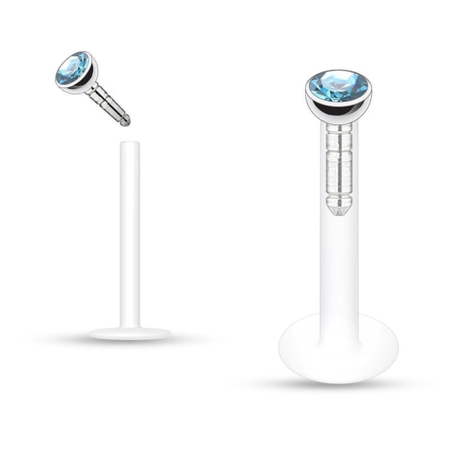 Push-in Clear Acrylic Labret Studs 16g With Press Fit Gem