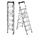 thumbnail image 1 of VEVOR 6 Step Ladder, Folding Step Stool with Wide Anti-Slip Pedal and Comfort Handgrip, 330 lbs Capacity Portable Aluminum Stepladder, Multi-Use for Kitchen, Warehouse, Household and Office, Silver, 1 of 9