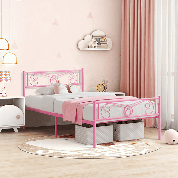 Modern Metal Platform Bed Frame with Headboard & Footboard - Sturdy Steel Slats, Underbed Storage, No Box Spring Needed, Multiple Sizes & Colors