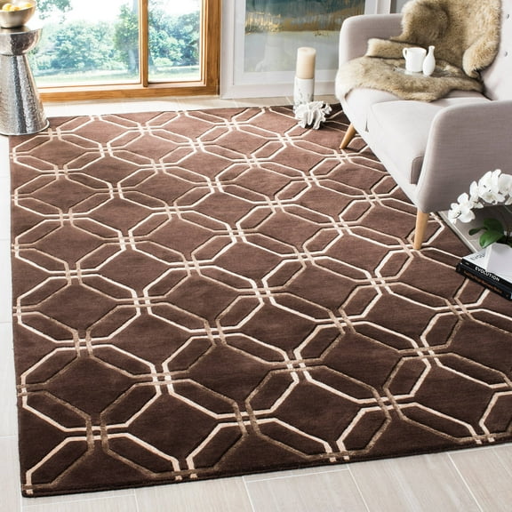 SAFAVIEH Tibetan Maximillian Geometric Hexagon Wool Area Rug, Brown, 6' x 9'