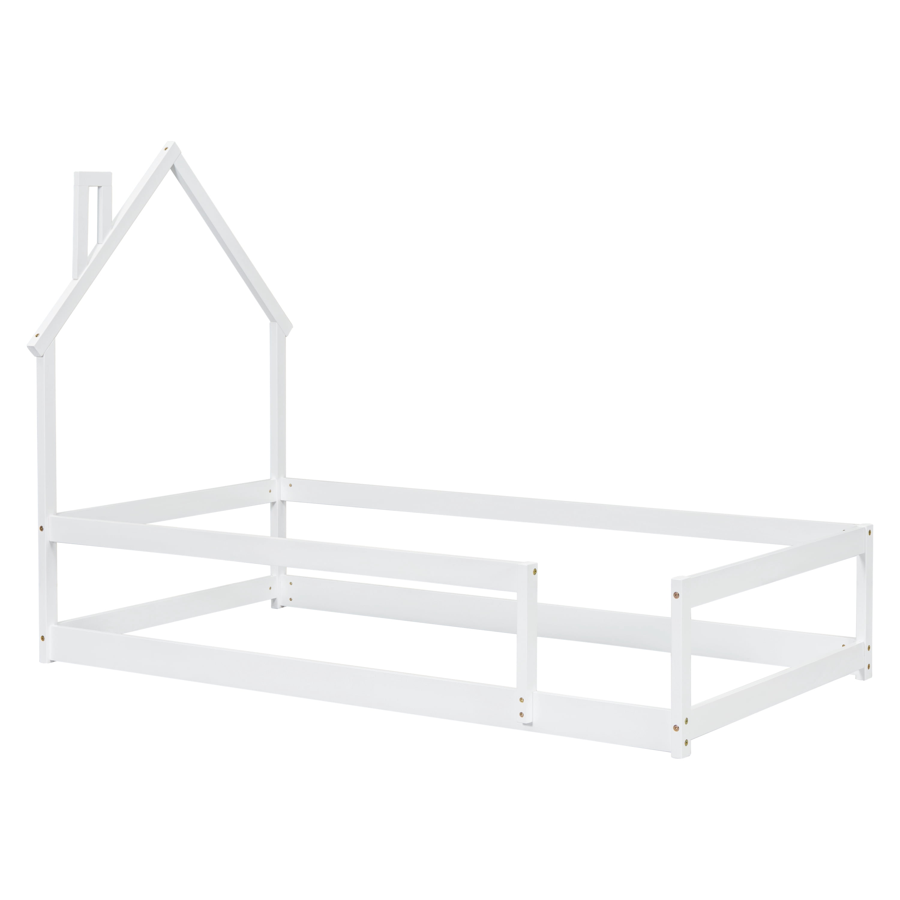 Euroco Wood Twin Size Daybed, House Floor Bed with Fence for Bedroom, White