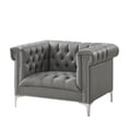 thumbnail image 3 of Oxford PU Leather Button Tufted with Silver Nailhead Trim Silver Metal Y-Leg Club Chair, Grey, 3 of 5