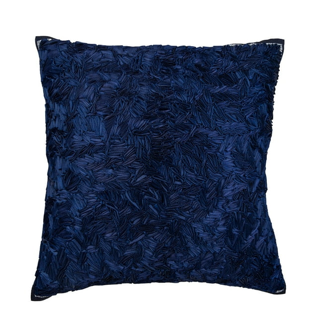 Pillow Cover, Navy Blue Decorative Pillowcase 16x16 inch (40x40 cm), Silk Zippered Throw Pillow Covers, Solid Color, Ribbon Embroidery, Modern Pillow Cover For Sofa - All Thats Navy