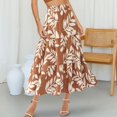 thumbnail image 5 of Women’s High Waist Maxi Skirt with Leaf Print Elastic Waistband Tiered Flowy A Line Long Skirt for Casual Wear Purple 2XL, 5 of 6