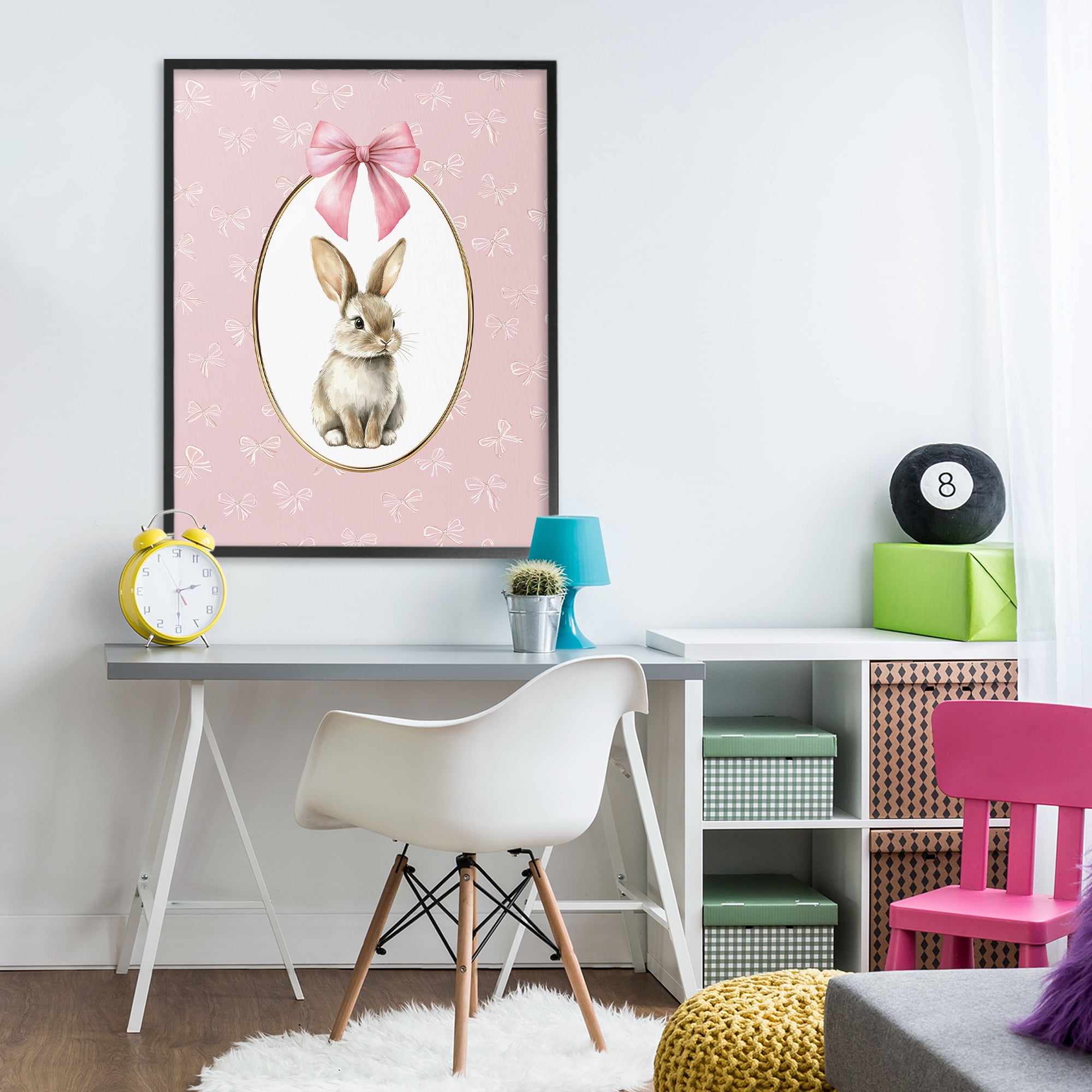 Stupell Industries Ribbon Border Bunny Black Framed Giclee Art, design by Christine Simpson Art