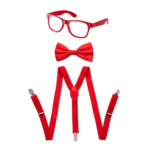 Dress Up America Adults Suspenders Bow Tie and Sunglasses Costume Accessory Set, (Red)