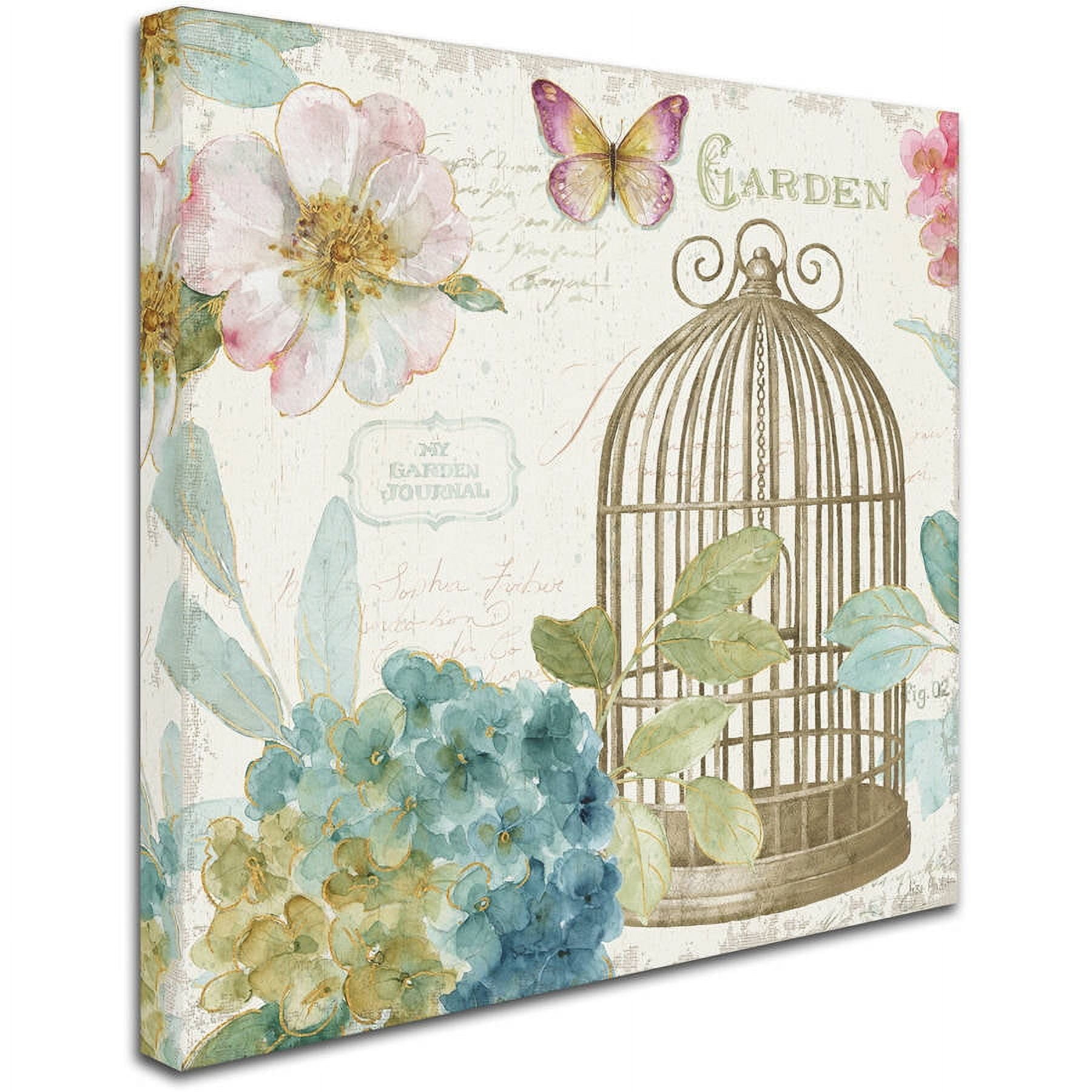 Trademark Fine Art "Rainbow Seeds Floral Birdcage III v2" Canvas Art by Lisa Audit