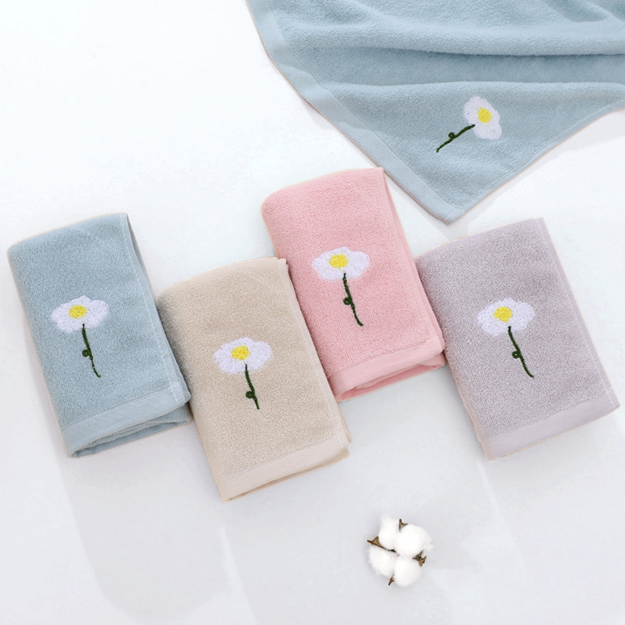 REGALWOVEN Floral Pattern Cotton Hand Towels Flower Embroidered Soft Absorbent Decorative Towel Set for Bathroom (13 x 30 Inch) Blue 1-Piece