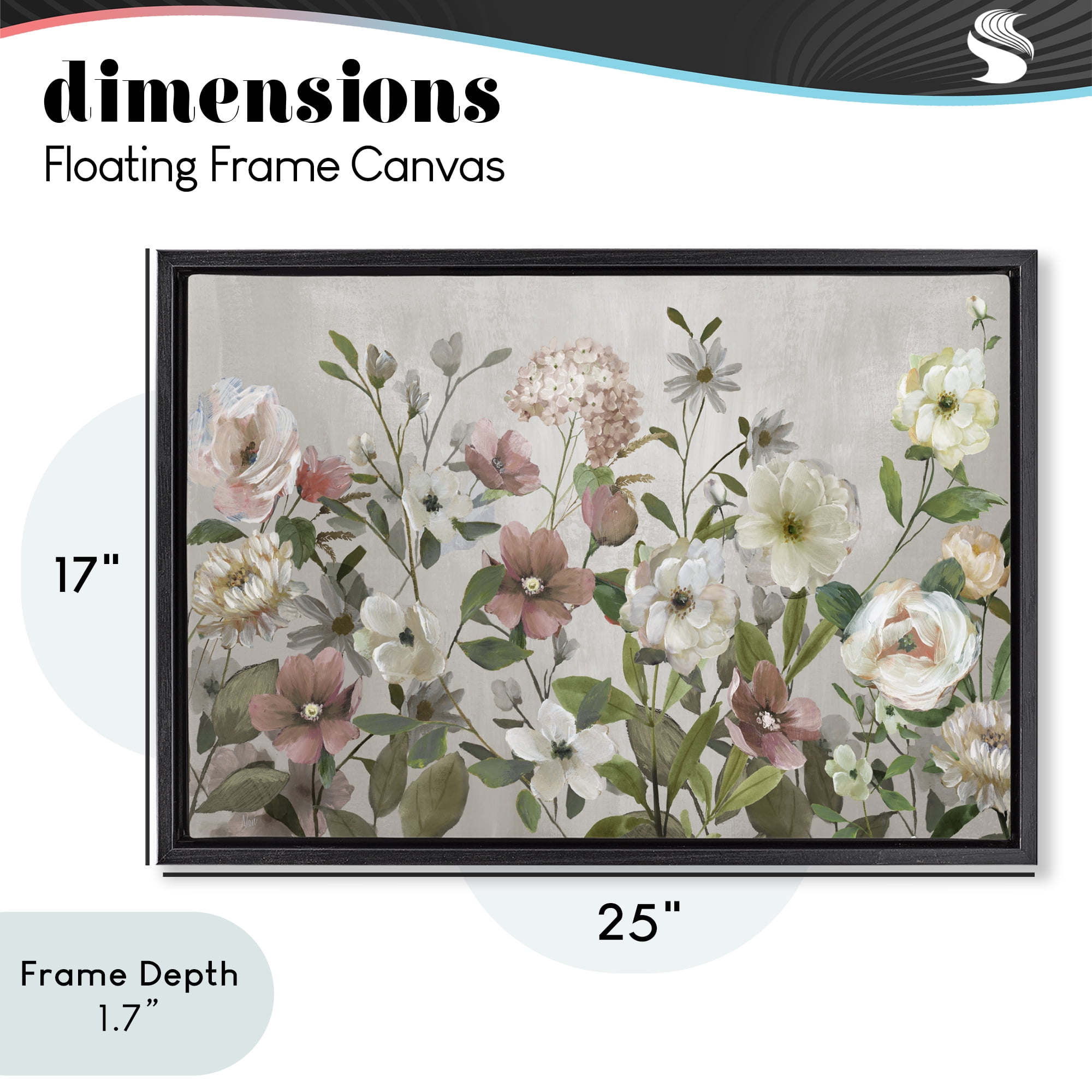 Stupell Industries Garden Meadow Arrangement Black Framed Floater Canvas Wall Art, design by Nan