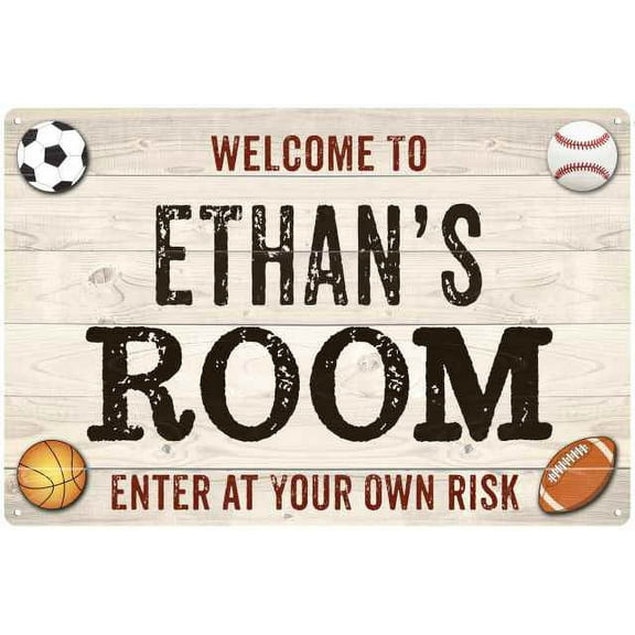 ETHAN'S Room Kids Bedroom Sign Boy's Gift 8x12 Metal 108120090006