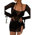 thumbnail image 3 of KelaJuan Women Bodycon Dress, See-through Long Sleeve Square Neck Slit Mini Dress Clubwear, 3 of 6