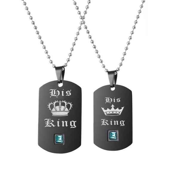 Uloveido 2 pcs Gay & Lesbian Pride Necklaces Set for Men and Women - Dog Tag Titanium Pendants His King Her Queen SN125