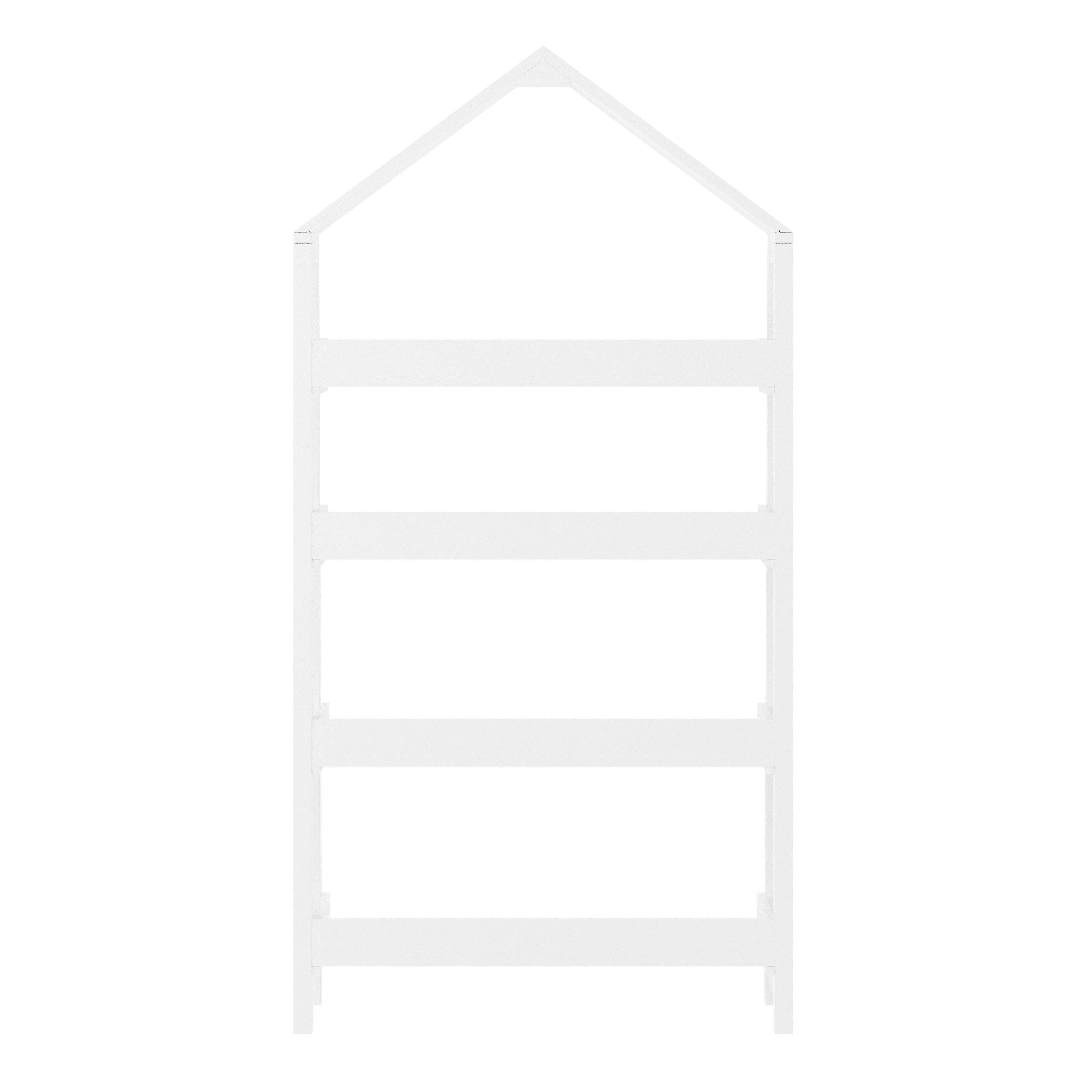 Buzz & Bloom Kids Open-Style Wooden Bookshelf with 4 Shelves and Covered Triangular Top, White