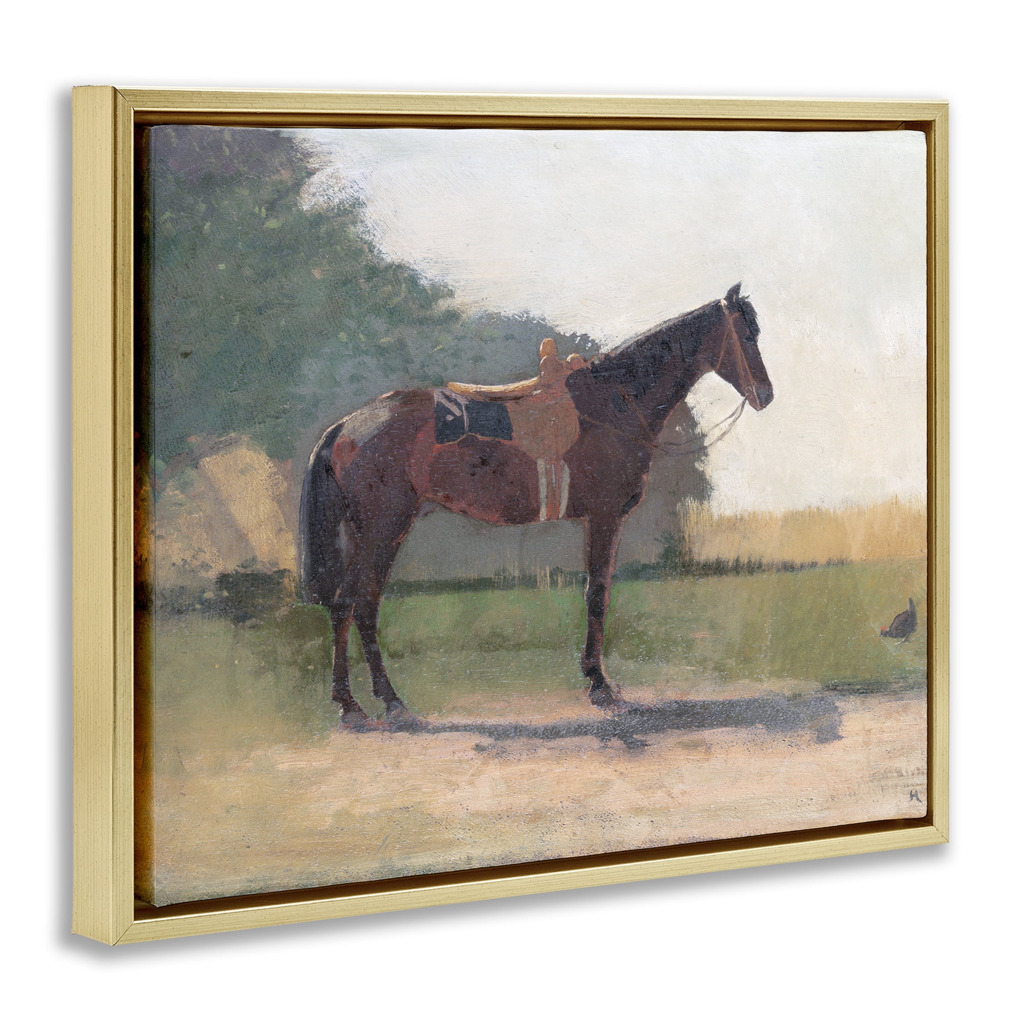 Stupell Industries Saddled Horse in Farm Yard Gold Framed Floater Canvas Wall Art, design by Stellar Design Studio