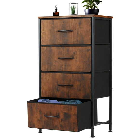 JIOABL Fabric Dressers Cabinet with 4 Drawers, Large Capacity Storage Organizer, Chest of Drawers for Living Room, Bedroom, Rustic Brown