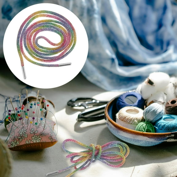 HEMOTON 1 Pair Glitter Rhinestone Shoelaces for Casual Shoes Multi Color Long Enough to Meet Different Needs