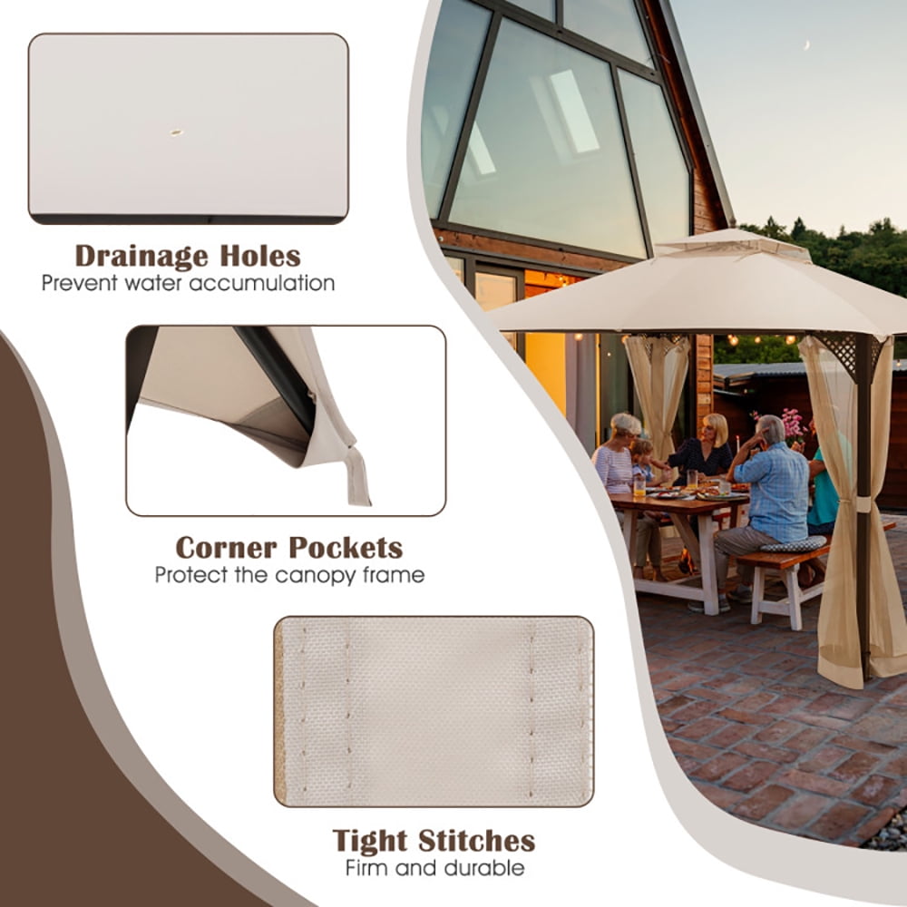 Aimee Lii 12' x 10' Outdoor Double Top Patio Gazebo, Backyard Canopy Gazebo, Beige