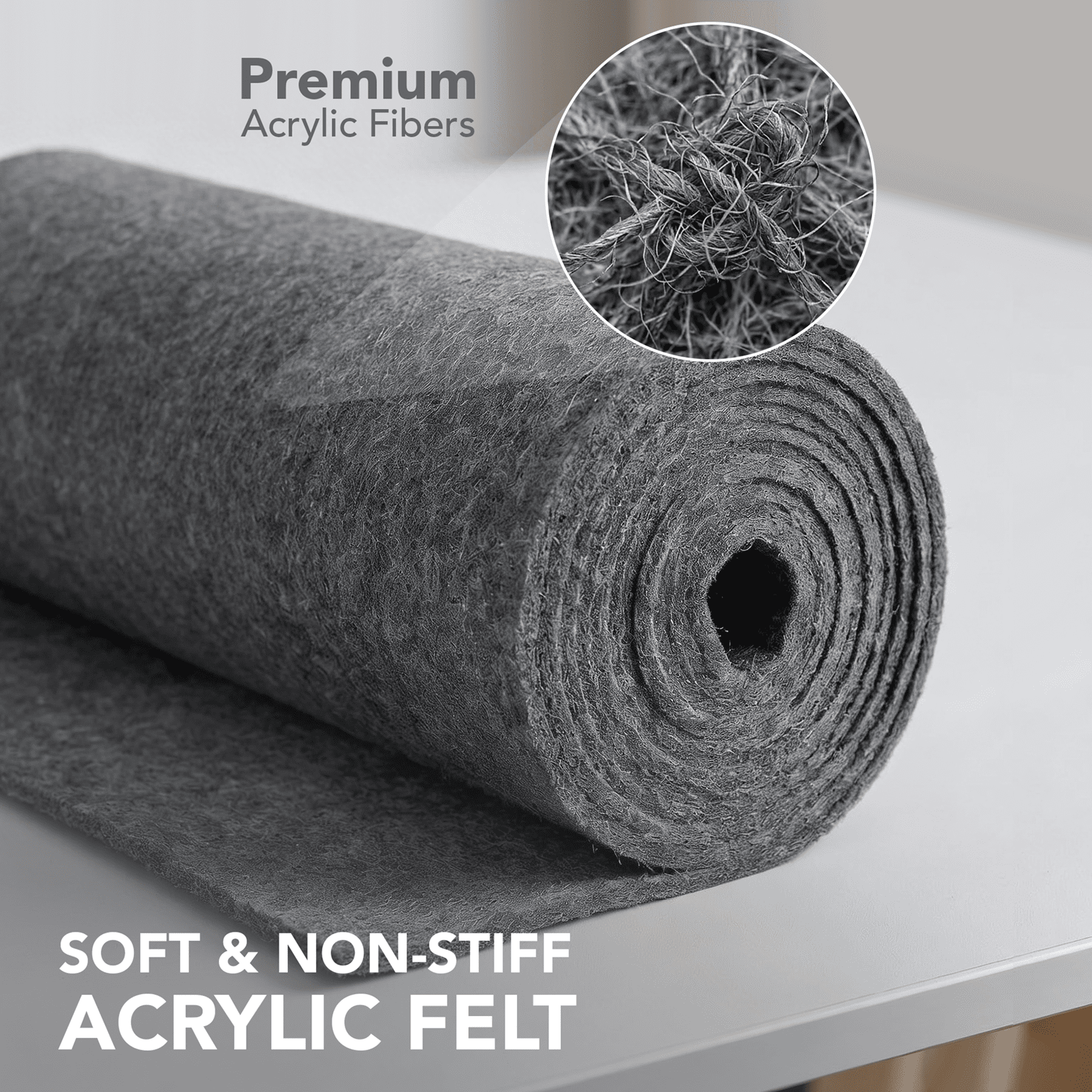 FabricLA Heather Gray Acrylic Felt Fabric - 3.2mm Thick, 60" Wide - Soft, Non-Stiff Craft Felt by The Yard - Ideal for Sewing, DIY Projects, Crafts & Padding - 2 Yard