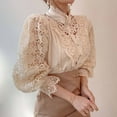 thumbnail image 5 of Womens Blouses – Elegant Button Down Blouse for Summer Casual Tops or Business Office Daily Wear Womens Autumn And Winter Women's Collar Cotton Solid Color Lace Hollow Long Sleeve Lace Shirt, 5 of 7