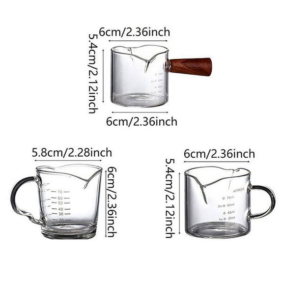 70/75ml Espresso Shot Glass Double Spout Measuring Cup Heat-Resistant Handle Clear Scale Wine Milk Coffee Measure Jug