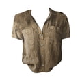 thumbnail image 4 of Bovemsi Women Cotton Shirt Printed Fashion Down Shirts Casual Tops Short Sleeve Blouse, Yellow Women's Summer Shirts, L, 4 of 4