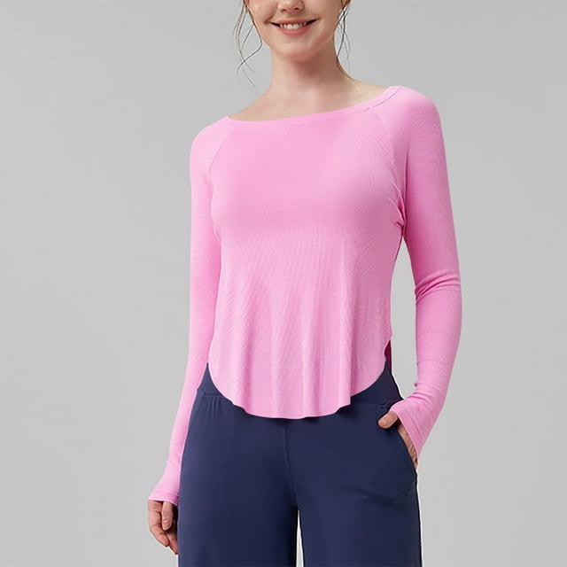 Wensltd Long Sleeve Shirts for Women Scoop Neck Lightweight Stretchy Basic Tops Blouse