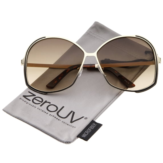 zeroUV Female Women's Metal Frame Gradient Colored Lens Oversize Round Sunglasses 67mm (Gold / Smoke Gradient) - 67mm