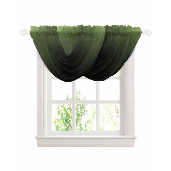 Waterfall Valances for Windows, Dark Sea Green Black Ombre Kitchen Sheer Valance Curtains, Modern Gradient Abstract Art Rod Pocket Elegant Swag Valances for Living Room Bedroom, 47.2"x38.5", 2 Panel