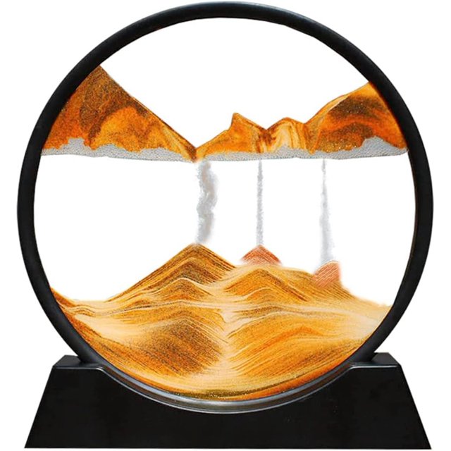 Pintura de arena que fluye (naranja, 7 pulgadas) – Imagen de arena dinámica, marco de reloj de arena 3D de vidrio redondo, imagen de arte de arena en movimiento para decoración de la oficina en el hog