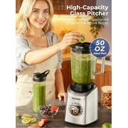 FOHERE Professional Countertop Blender, 50Oz Glass Jar, 1300W Peak Power, BPA-Free, Smoothie Maker with Presets & 5 Speeds, 20Oz Tritan to-go Cup, Ice Crusher for Home Use